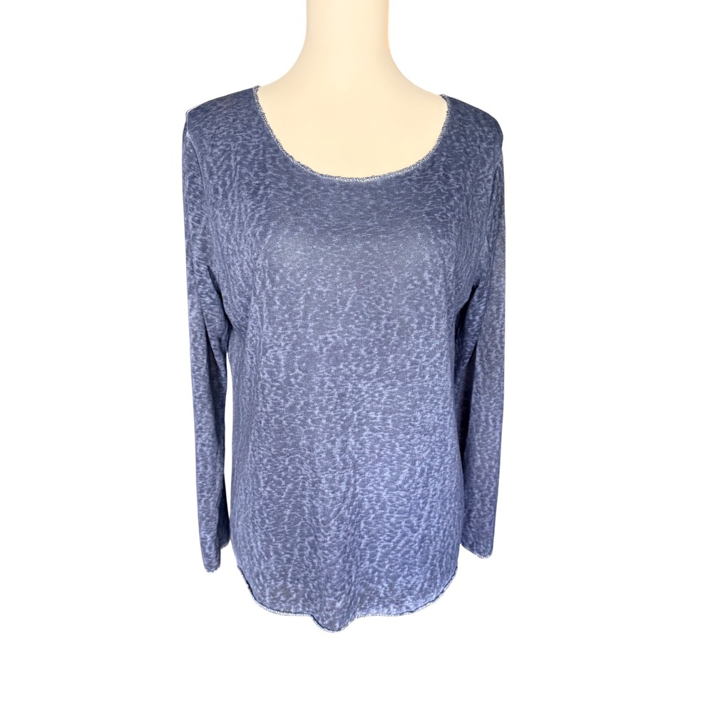 Suzy D Italy Blue Marled Viscose Stretch Long Sleeve Scoop Neck Top L